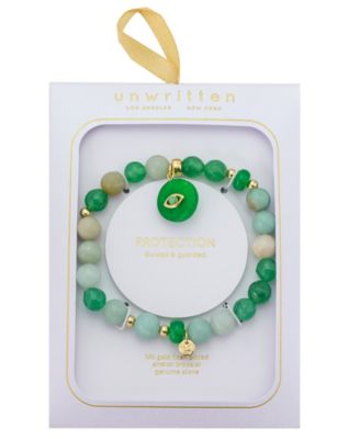 Green Agate, Amazonite and Dyed Quartz Evil Eye Charm Stretch Bracelet