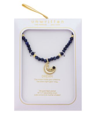 Cubic Zirconia, Lapis and Mother of Pearl Beaded Necklace with Celestial Pendant