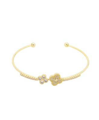 Cubic Zirconia Double Clover Cuff Bracelet