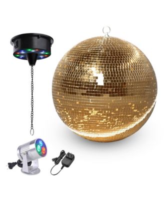16" Large Disco Ball with Motor and Light 6RPM Rotator & 3W RGB Spotlight for 70s 80s Party DJ Bands Club Event Champagne Gold
