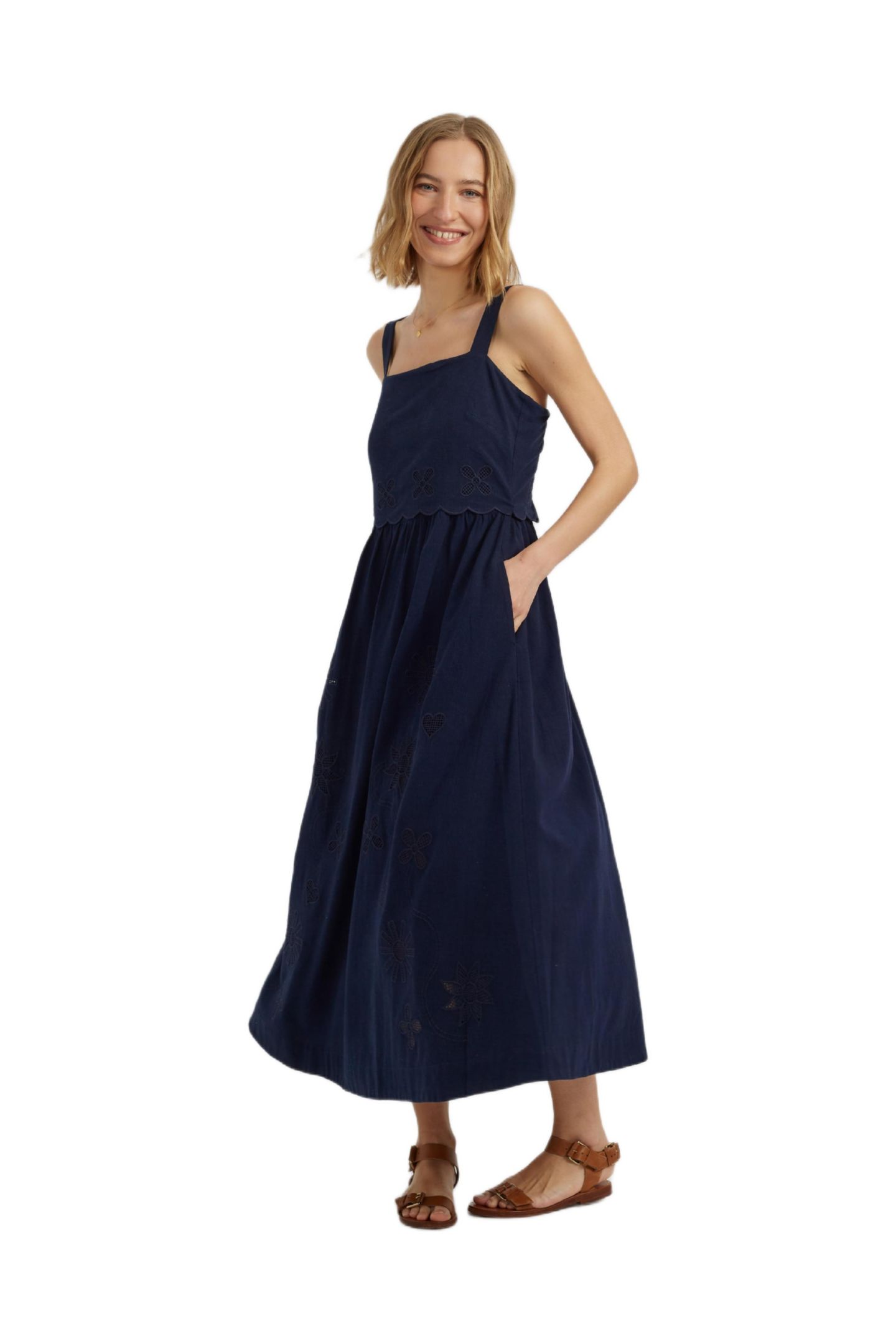 Женское платье Chinti & Parker Sienna Linen-Blend Broderie Summer, цвет: Синий — фото 3