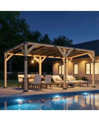 10'x20' Wood Gazebo, Hardtop Lean-to Gazebo Pergola, Light