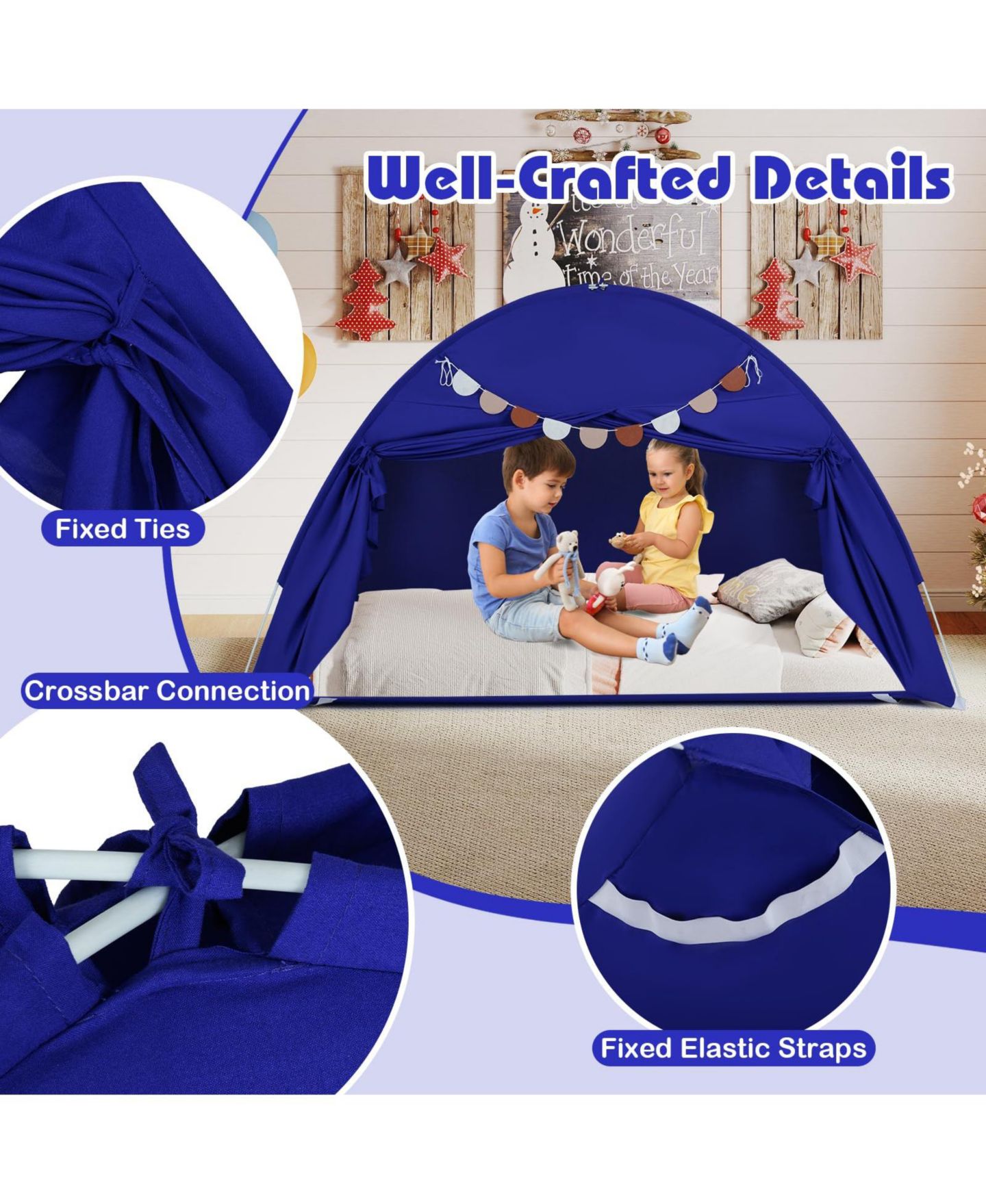 Детская игрушка Mecale Twin Size Indoor Bed Canopy Tent with 2 Windows, Ages 3+, цвет: Синий — фото 6