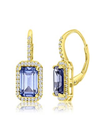 Polished Tanzanite & Cubic Zirconia Earrings in 14k Yellow Gold Over Sterling Silver