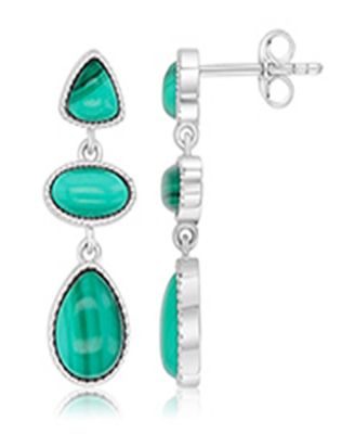 Malachite Three Shapes Dangling Earrings in Rhodium Over Sterling Silver