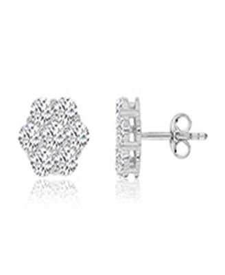 Cubic Zirconia Flower Stud Earrings in Rhodium Over Sterling Silver
