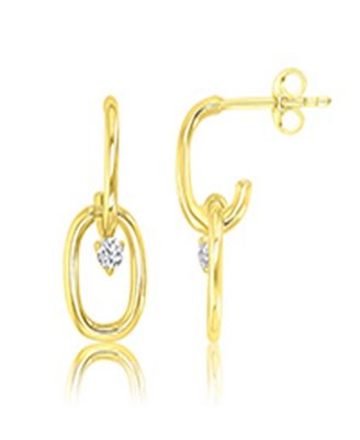Cubic Zirconia Link Dangling Earrings in 14k Yellow Gold Over Sterling Silver