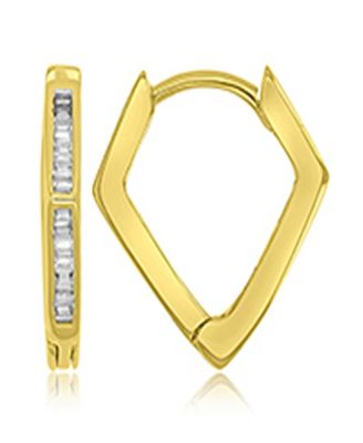 Cubic Zirconia Baguette Rhombic Huggie Earrings in 14k Yellow Gold Over Sterling Silver