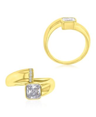 Polished Cubic Zirconia Engagement Ring in 14k Yellow Gold Over Sterling Silver