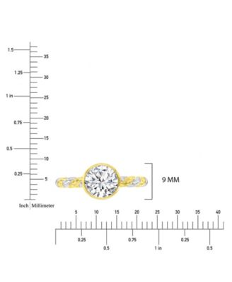 Cubic Zirconia Bezel Twisted Ring in 14k Yellow Gold Over Sterling Silver