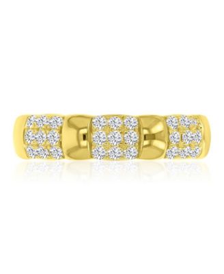 Cubic Zirconia Half Pave Ring in 14k Yellow Gold Over Sterling Silver
