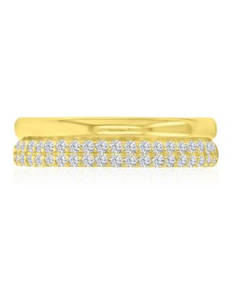 Cubic Zirconia Two-Row Ring in 14k Yellow Gold Over Sterling Silver