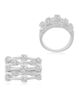 Cubic Zirconia 5-Row Ring in Rhodium Over Sterling Silver