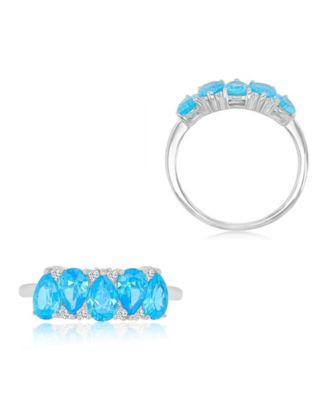 Aqua Blue Cubic Zirconia Ring in Rhodium Over Sterling Silver