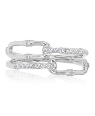 Classic Cubic Zirconia Link Ring in Rhodium Over Sterling Silver