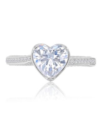 Heart-Shaped Cubic Zirconia Ring in Rhodium Over Sterling Silver