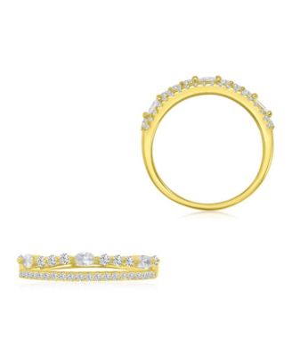 Two-Row Cubic Zirconia Ring in 14k Yellow Gold Over Sterling Silver