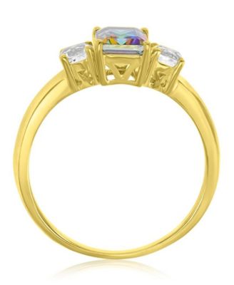 Mystic Green Quartz and White Topaz Ring in 10k Yellow Gold