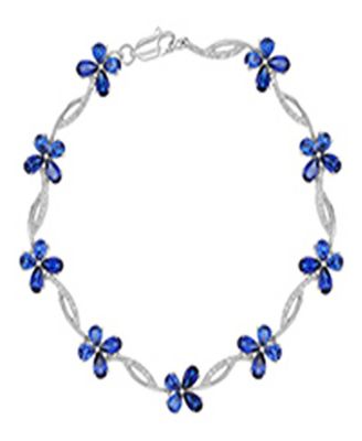 Created Blue & Ceylon Sapphire Flower Bracelet in Rhodium Over Sterling Silver