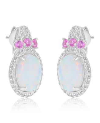 Created Opal, Pink Sapphire & White Sapphire Earrings in Rhodium Over Sterling Silver