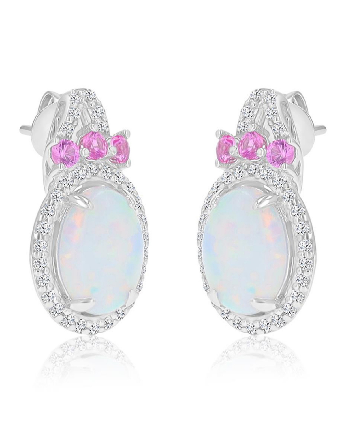 Macy's Created Opal, Pink Sapphire & White Sapphire Earrings in Rhodium Over Sterling Silver