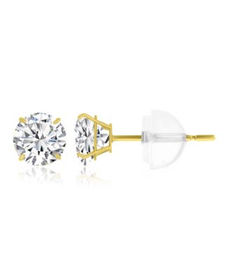 White Swarovski Zirconia Solitaire Earrings in 14k Yellow Gold