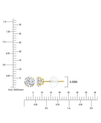White Swarovski Zirconia Solitaire Earrings in 14k Yellow Gold