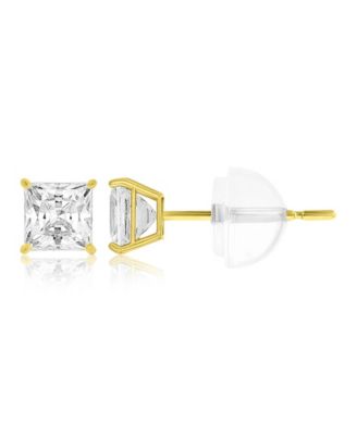 White Swarovski Zirconia Solitaire Earrings in 14k Yellow Gold