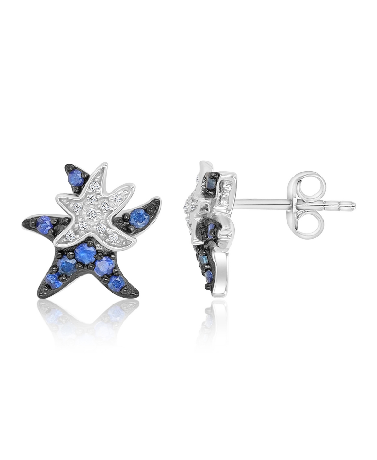 Macy's White Sapphire and Created Blue Sapphire Duo Starfish Stud Earrings in Rhodium Over Sterling Silver