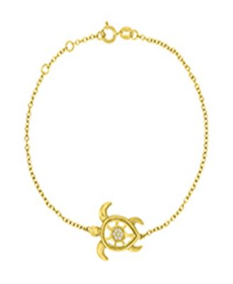 Diamond Accent Sea Turtle Bracelet in 14k Yellow Gold Over Sterling Silver