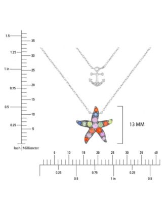 Multi-Color Starfish & Anchor Necklace in Rhodium Over Sterling Silver