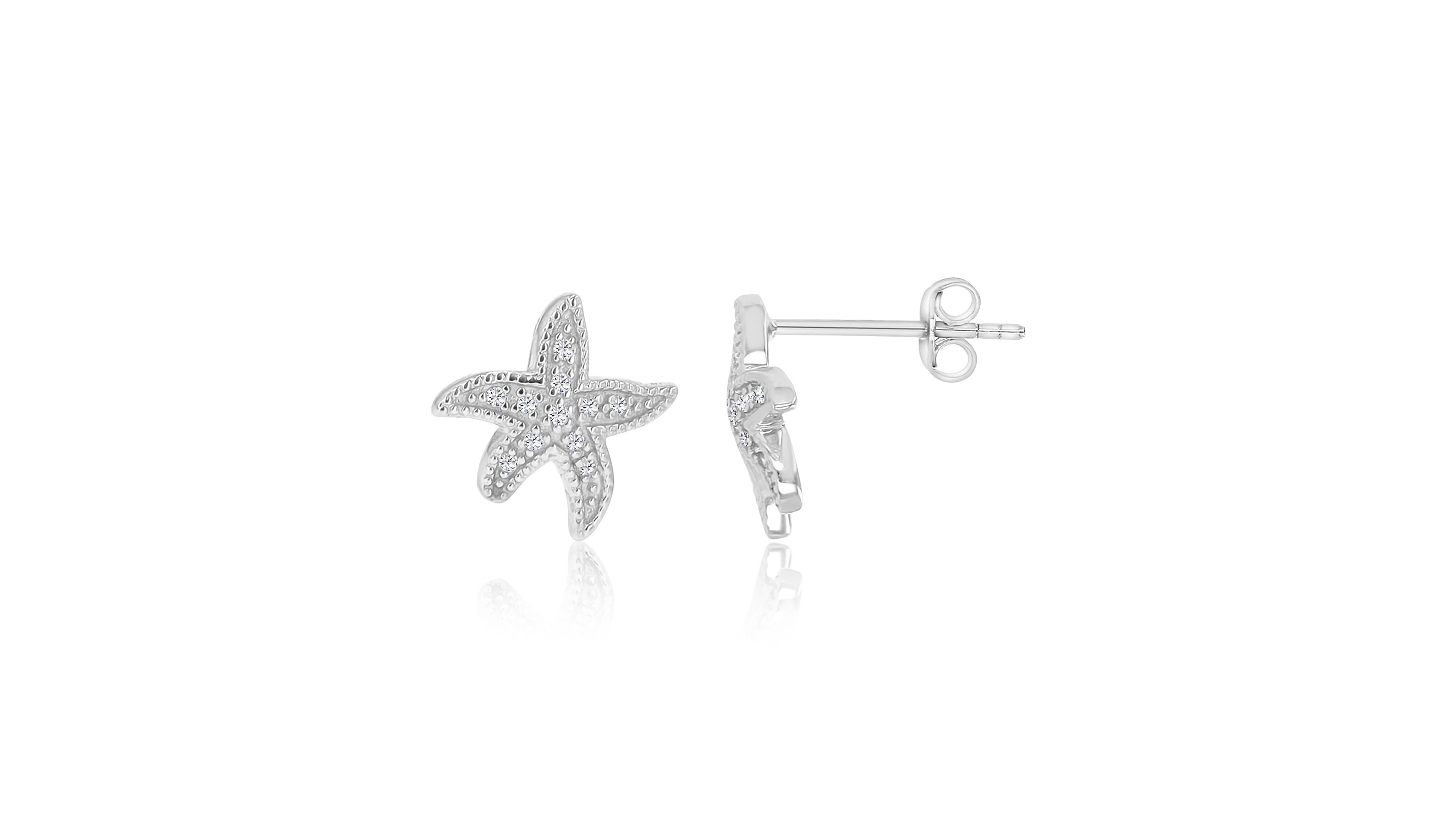 Macy's Created White Sapphire Star Fish Stud Earrings in Rhodium Over Sterling Silver