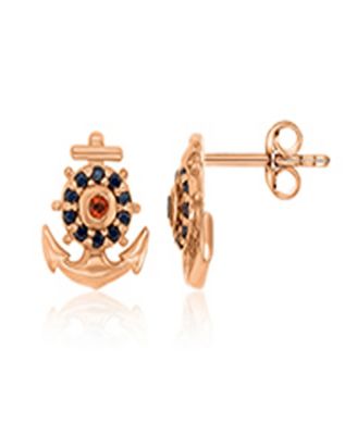 Onyx and Garnet Anchor Stud Earrings in 14k Rose Gold Over Sterling Silver
