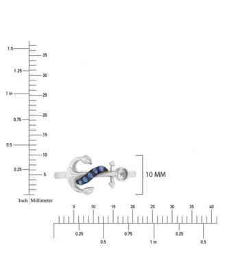 Created Blue Sapphire Anchor Ring in Rhodium Over Sterling Silver