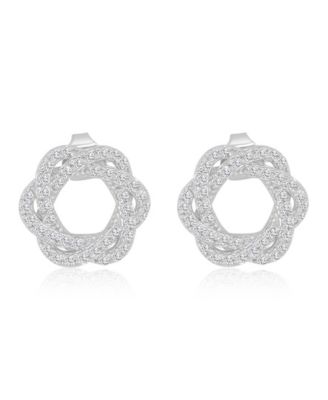 Created White Sapphire Invert Open Circle Stud Earrings in Rhodium Over Sterling Silver