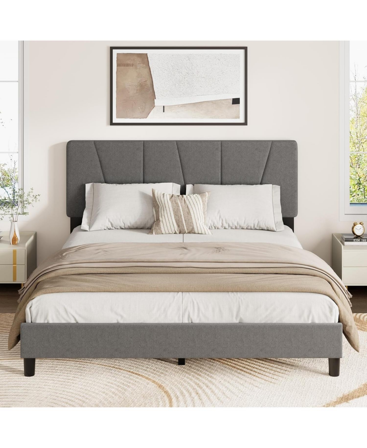 gaomon Wooden Platform Bed Frame with Storage Headboard & Raised Footboard