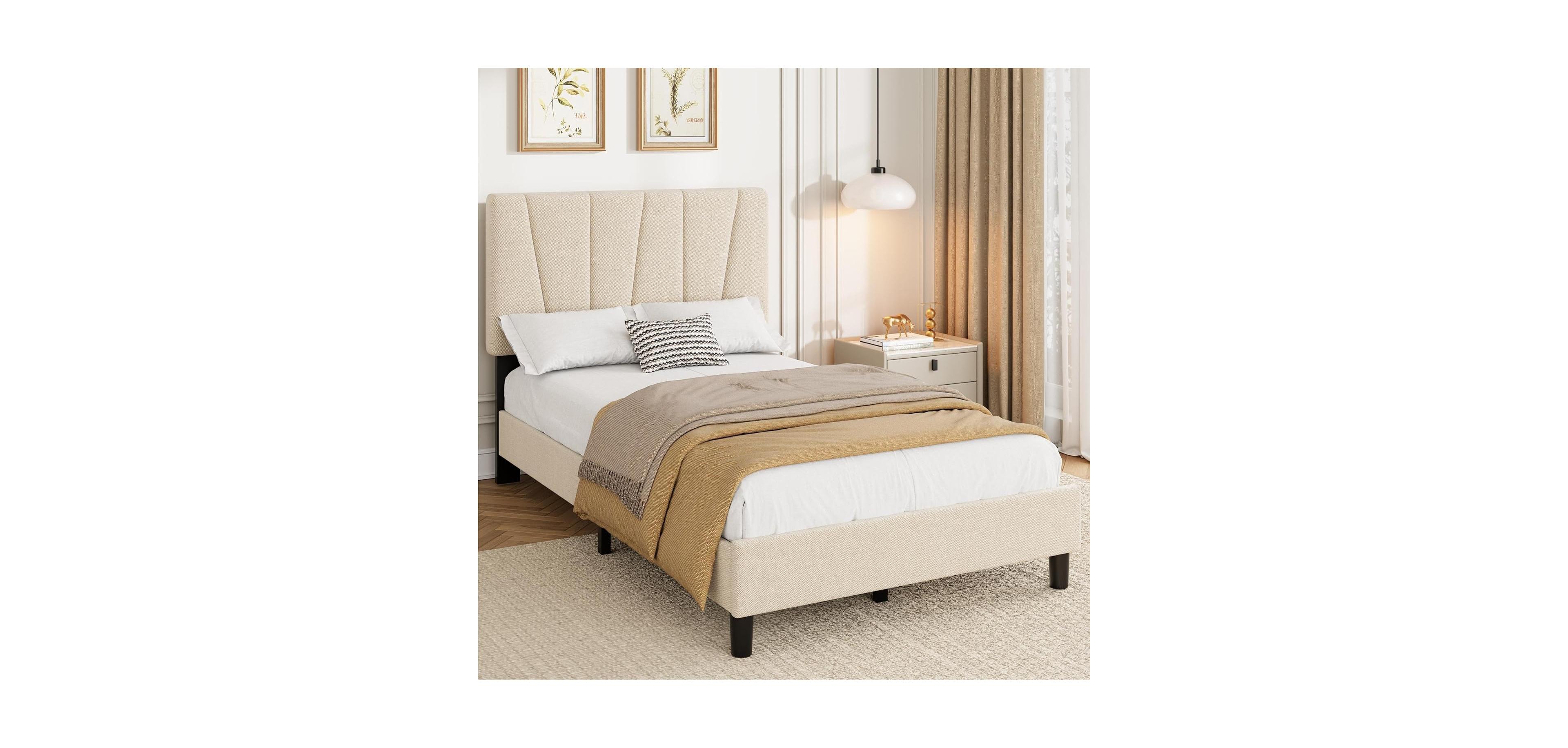 gaomon Wooden Platform Bed Frame with Storage Headboard & Raised Footboard