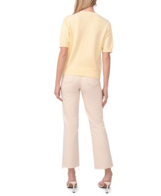 Women's Short-Sleeve Floral Applique Sweater