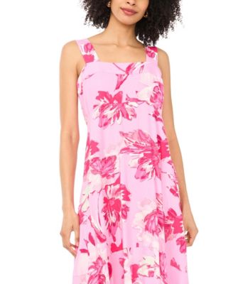 Women's Floral Square-Neck Smocked-Back Sleeveless Maxi Dress