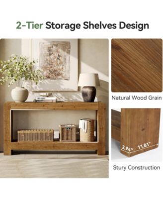 Solid Wood Console Table with Storage, 63-Inch Farmhouse Entryway Table, 2-Tier Narrow Sofa Console Behind Couch