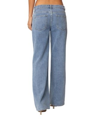 Women's Faux Suede Stripe Low Rise Straight Leg Jeans