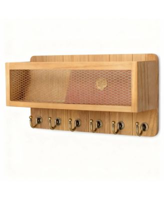 Rustic Key & Mail Holder with 6 Hooks - Sturdy Wood & Steel, Space-Saving, Easy Install