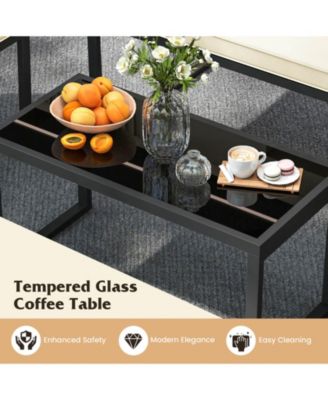 Set Of 8 Patio Furniture Set w/Tempered Glass Coffee Table PE Wicker Rattan Chairs