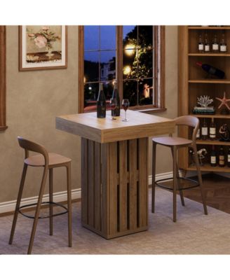 31.5" Square Oak Counter Height Table, Rustic Railing Leg Design Bar Table