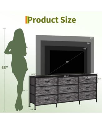 63 Inch Dresser TV Stand with 9 Fabric Drawers, Large Storage Chest, Wide Entertainment Center for 55 65 70 Inch TV
