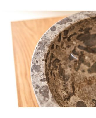 Rustic Genuine Marble Washbasin Sink Basin Circular Bowl Grey Standard Bathroom