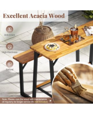 Acacia Wood Patio Picnic Table Bench Set for Outdoor Use