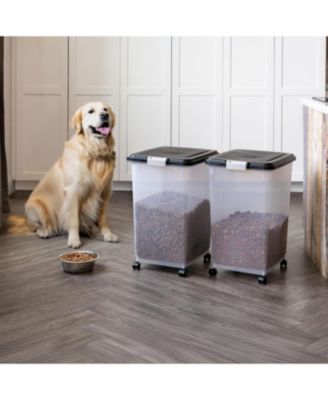 USA 54 lbs Airtight Dog Food Storage Container, Attachable Wheels, Black, 2Pk