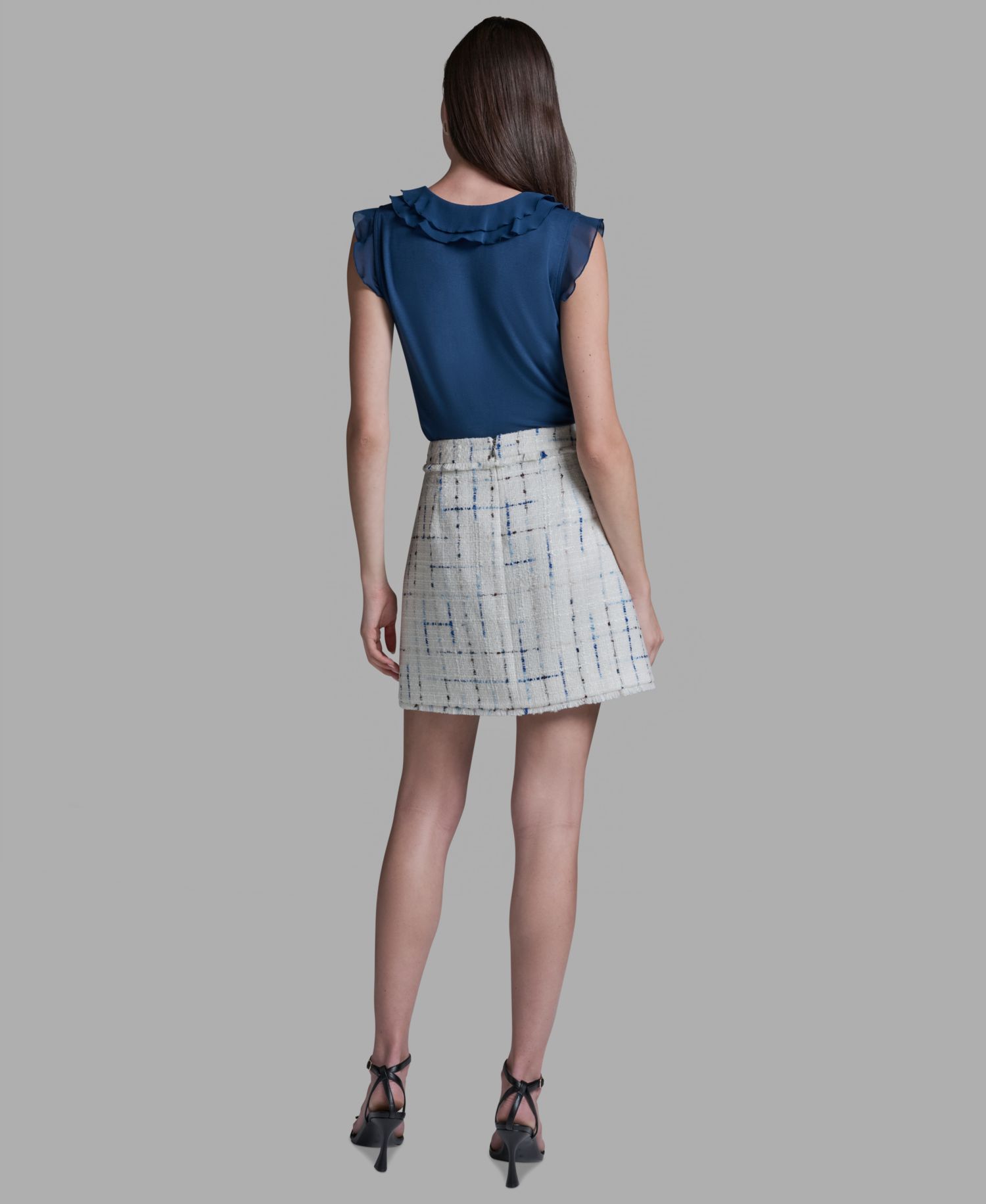 Women's Button-Front Tweed Mini Skirt
