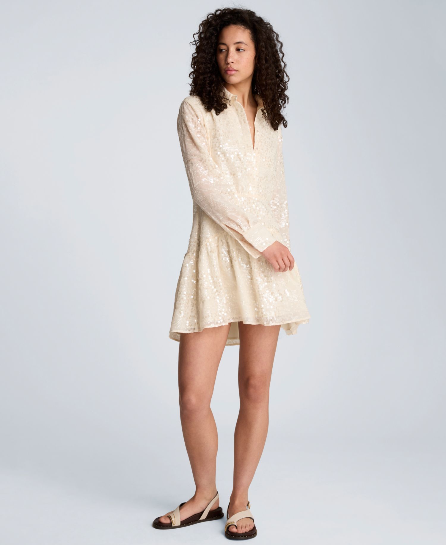 Women's Curved Yoke Mini Shirt Dress
